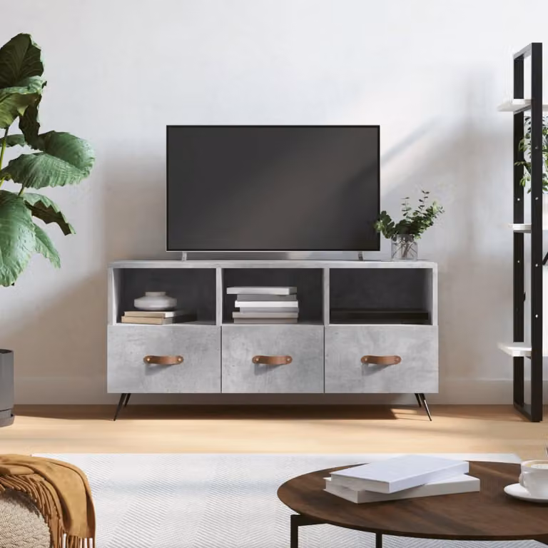 vidaXL Mobile Porta TV Moderno Grigio Cemento in Legno Multistrato e Metallo L 102 cm x P 36 cm x H 50 cm