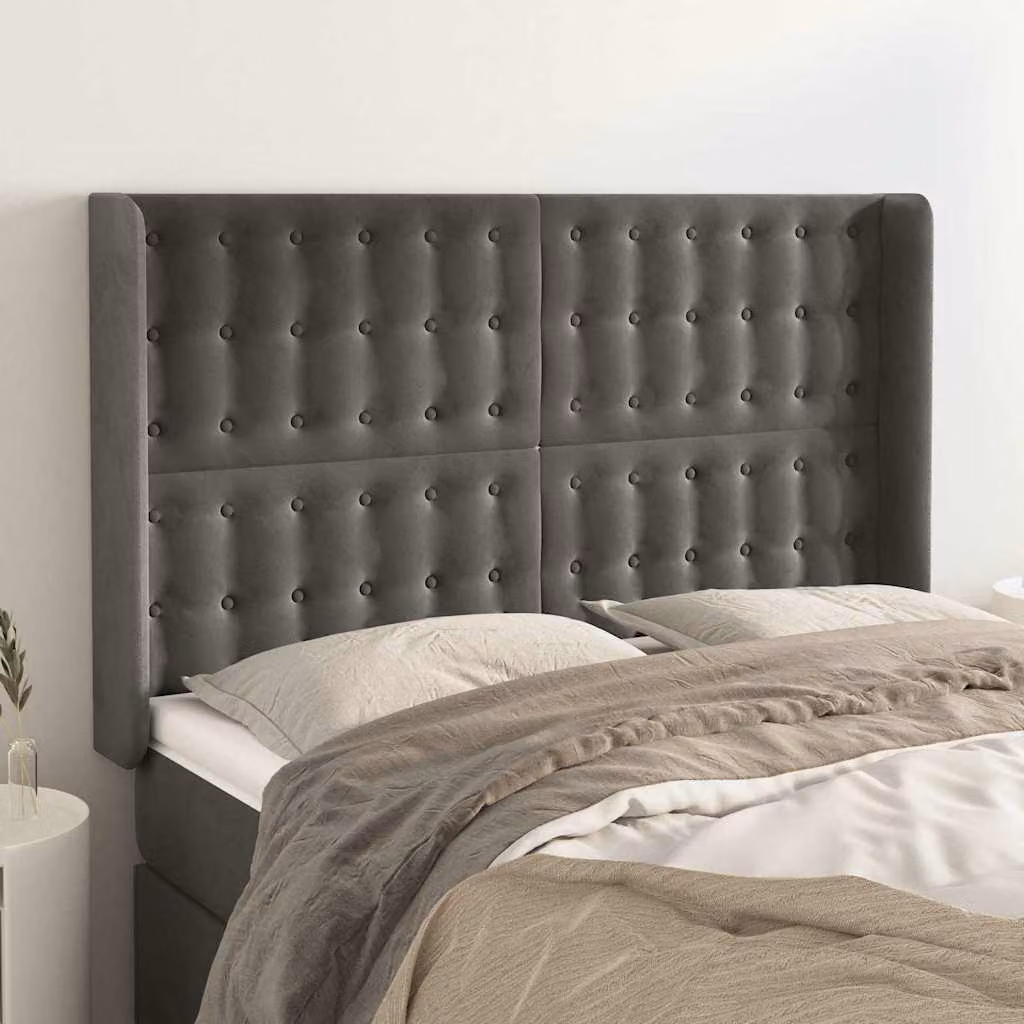 Testiera ad orecchio vidaXL in velluto grigio scuro, L: 147 cm, P: 16 cm, H: 118/128 cm