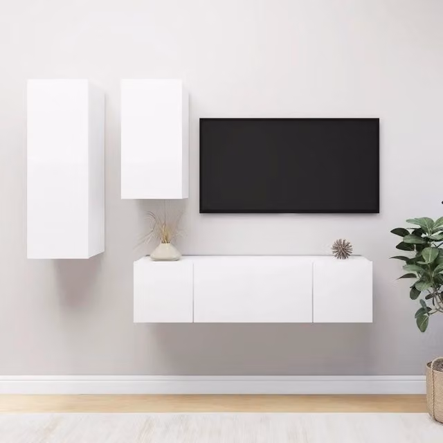 Set di Mobili Porta TV 4 pz-Credenza per TV Bianco in Legno Multistrato 297715