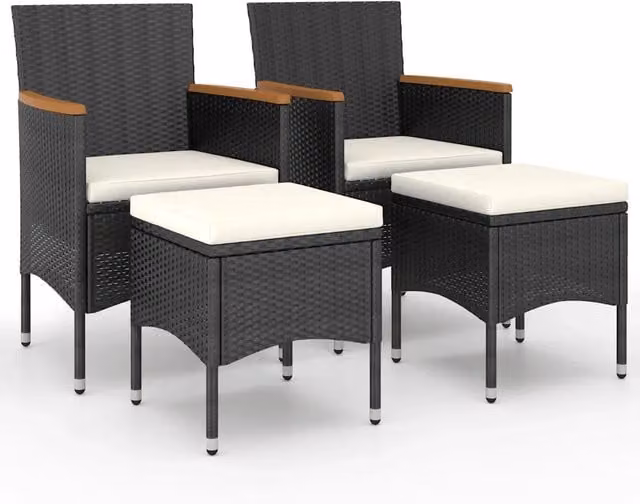 Set Sedie e Sgabelli da Giardino 4 pz in Polyrattan Nero CFW2531588