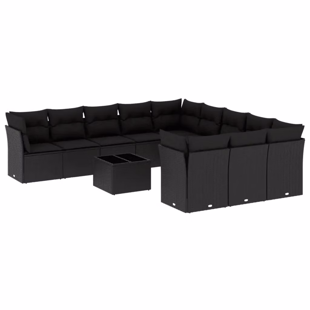 Set di Divani da Giardino VIDAXL a Forma di L in Polyrattan Nero con Cuscini, 12 Pezzi – 2