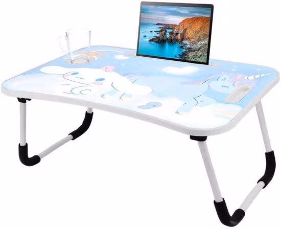 Piano di lavoro multifunzionale per laptop con design a fumetti e piedino ribaltabile