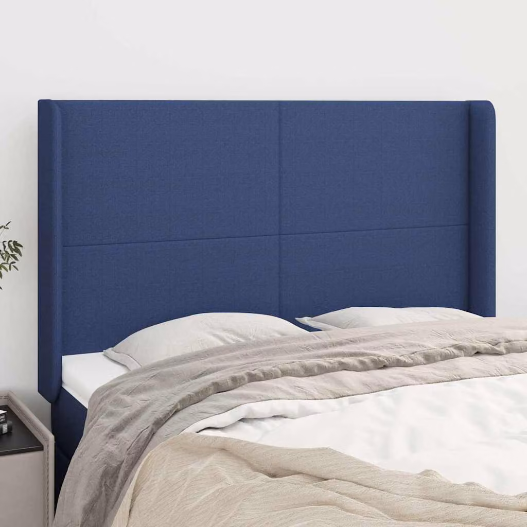 Testiera ad orecchio vidaXL in tessuto blu con struttura in legno e pannello imbottito L: 147 cm, P: 16 cm, H: 118-128 cm