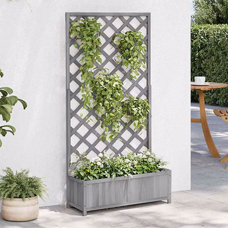 Fioriera con Traliccio vidaXL in Legno di Abete Massello, Grigia, L: 90 cm, P: 35 cm, H: 180 cm