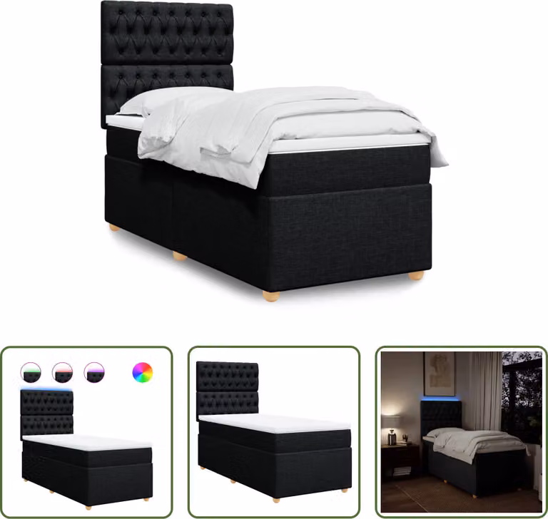 The Living Store Letto a molle con materasso nero 80x200 cm in tessuto