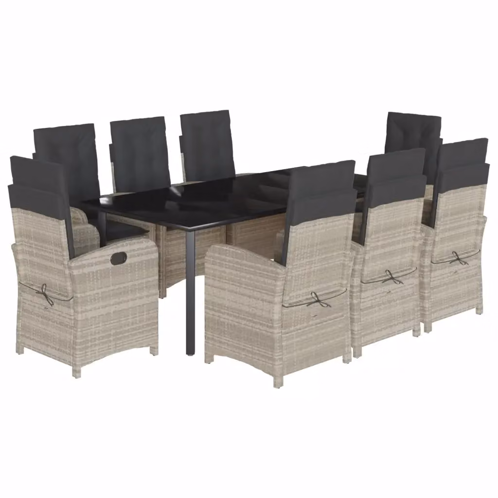 Set Pranzo da Giardino vidaXL in Polyrattan con Piano in Vetro e 9 Cuscini, Grigio Antracite – 2