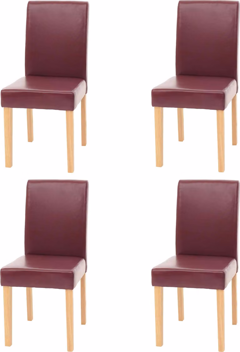 set di 4 sedie per sala da pranzo Sedia da cucina Littau certificata MVG ~ Pelle finta, gambe rosse chiare