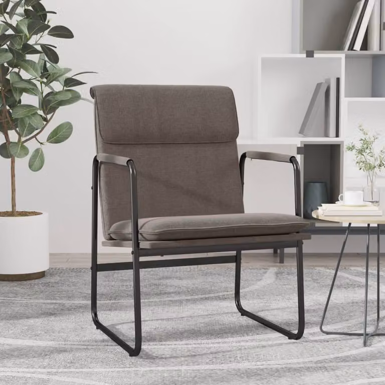 Sedia Lounge moderna vidaXL in tessuto beige e grigio con struttura in metallo e braccioli L/P/H: 55 x 64 x 80 cm