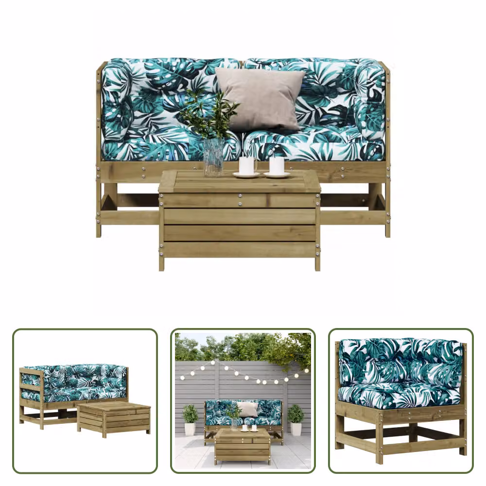 The Living Store Set da giardino 3 pezzi con cuscini in legno di pino impregnato