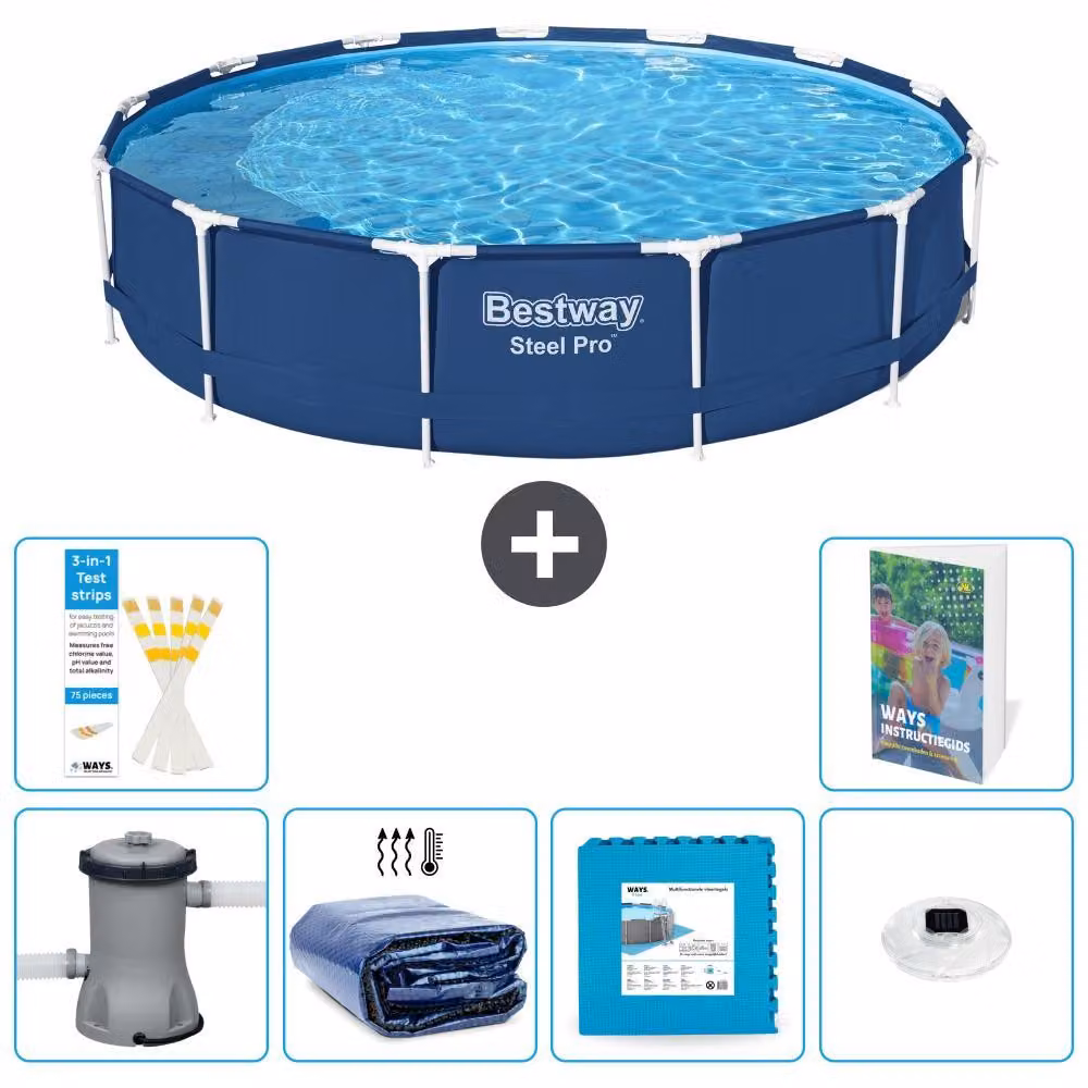 Piscina gonfiabile Bestway Steel Pro, rotonda, dimensioni 396x84 cm, composta da 5 parti, modello S326