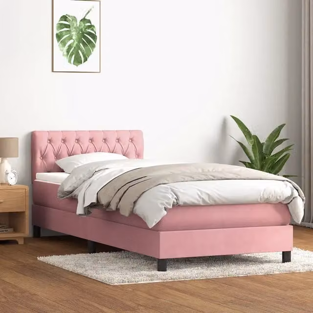 Giroletto a Molle con Materasso Rosa 80x220 cm Velluto 3316526