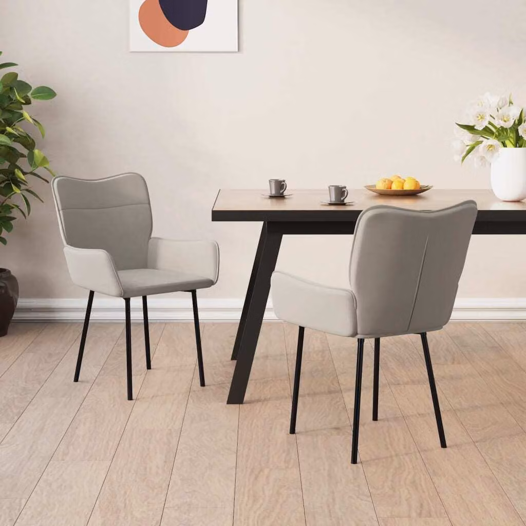The Living Store sedie da pranzo 2 pz. Velluto grigio chiaro