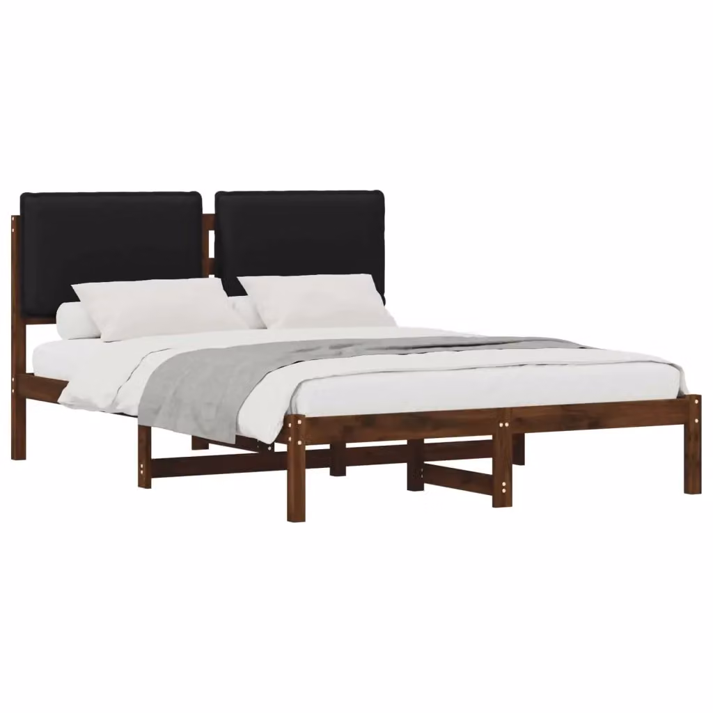 Letto moderno vidaXL con struttura in legno di acacia e testiera rivestita in tessuto, Marrone scuro e Nero, L/P/H: 200 x 120 x 85 cm – 2