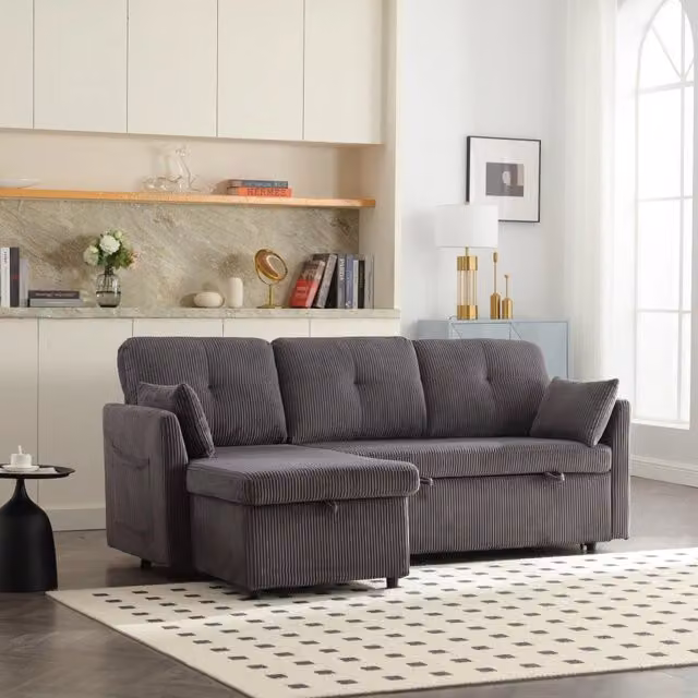 Divano letto modulare 206x108x66 cm con vano contenitore grigio scuro
