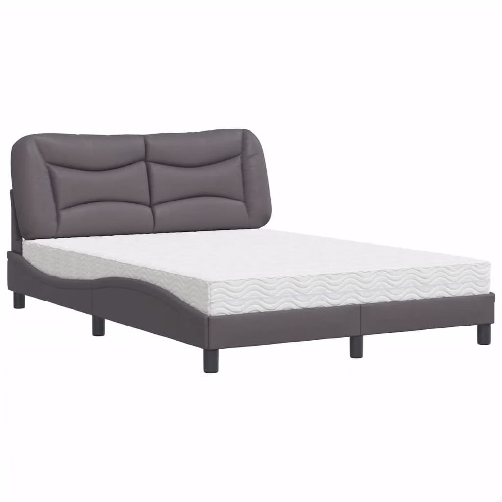 Letto con Materasso Hvar Grigio 140x190 cm in Pelle finta