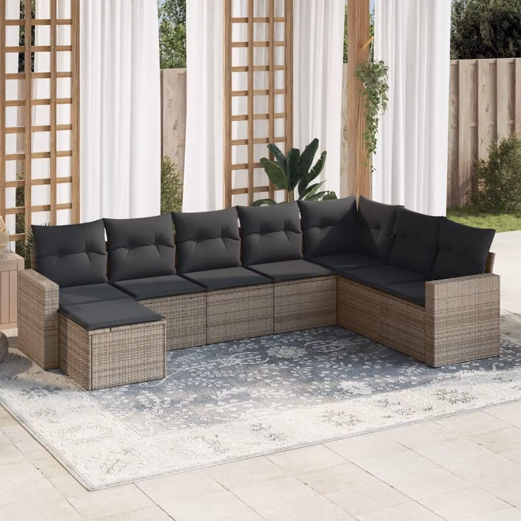 Set Divano da Giardino 8 pz vidaXL in Polyrattan Grigio con Cuscini e Struttura in Metallo – 1