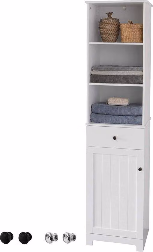 Mobile da bagno alto Rootz – Contenitori per il bagno – Mobile con 3 ripiani – 1 cassetto – 1 armadietto