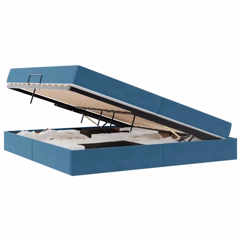 Letto con contenitore e materasso ibrido vidaXL in velluto blu, L/P: 200 x 200 cm – 2