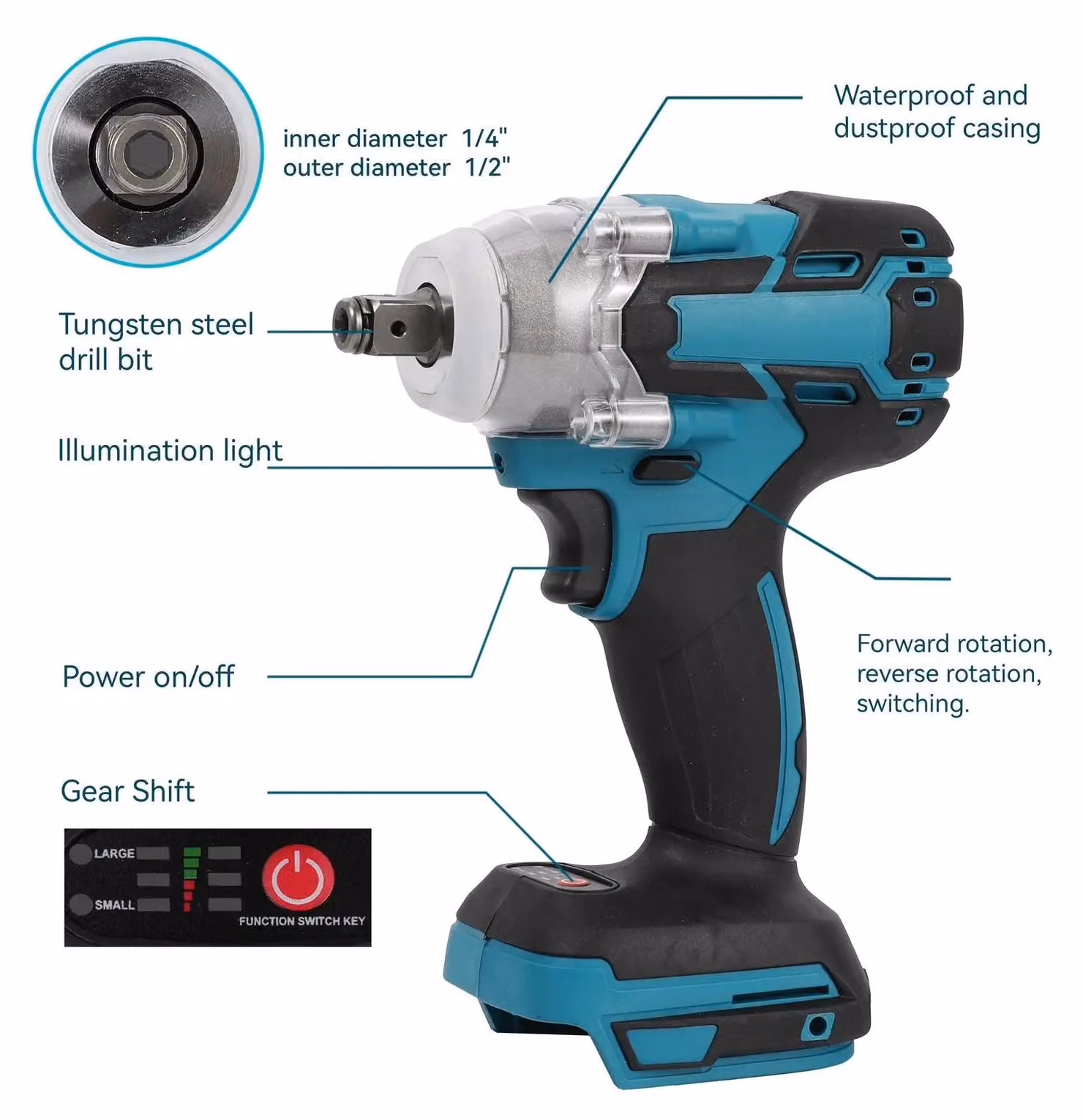 Avvitatore a impulsi - Avvitatore a impulsi a batteria - 520 Nm - Attacco quadrato da 1,27 cm - 2 batterie