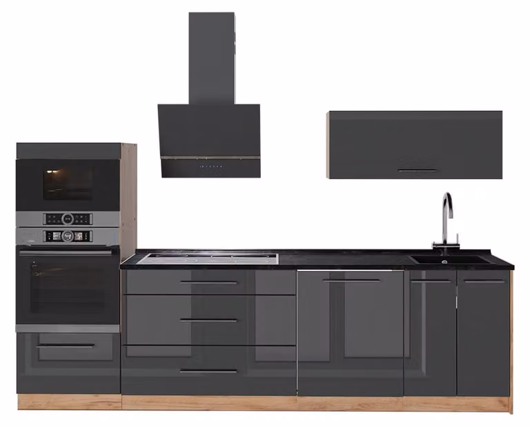 Cucina componibile Vicco Fame-Line Antracite lucido/Rovere dorato 280 cm, PL Antracite, Model 64683
