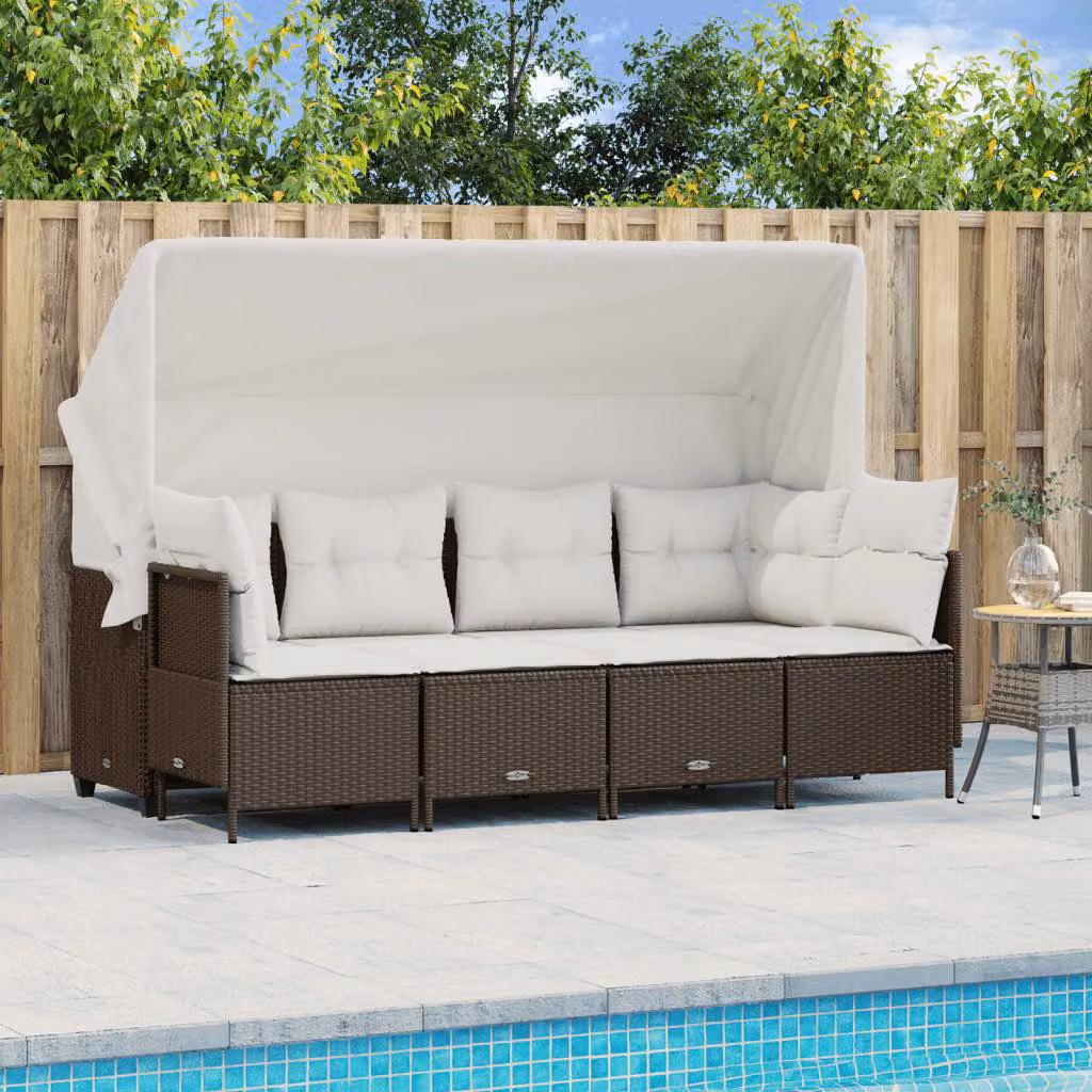 Set Divano da Giardino vidaXL 5 pz in Polyrattan Marrone e Bianco con Cuscini Imbottiti e Coperture Rimosse – 1