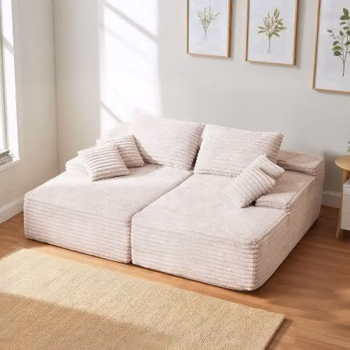 Divano Letto VEVOR a Due Posti in Velluto a Coste Beige con Funzione Sdraio e Cuscini Morbidi, Lunghezza: 210 cm