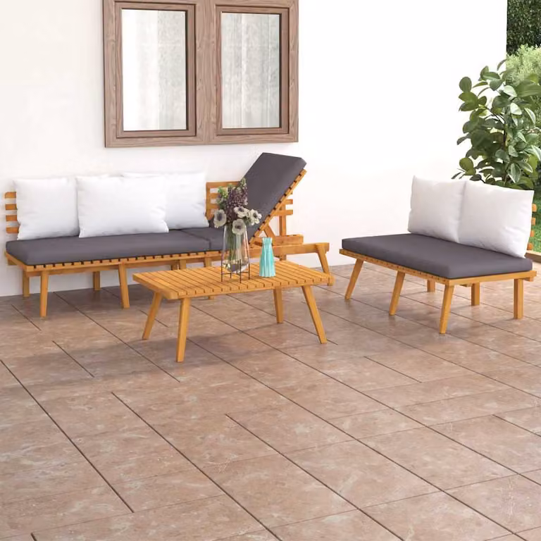 Set di divani da giardino vidaXL in legno massello di acacia con cuscini imbottiti e poggiatesta regolabile