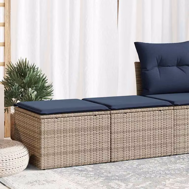 Set Divano da Giardino e Ottoman vidaXL in Polyrattan Acacia con Cuscini Blu e Grigio
