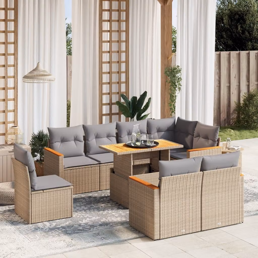 Maison Exclusive - Set Divano da Giardino 9 pz con Cuscini Beige in Polyrattan