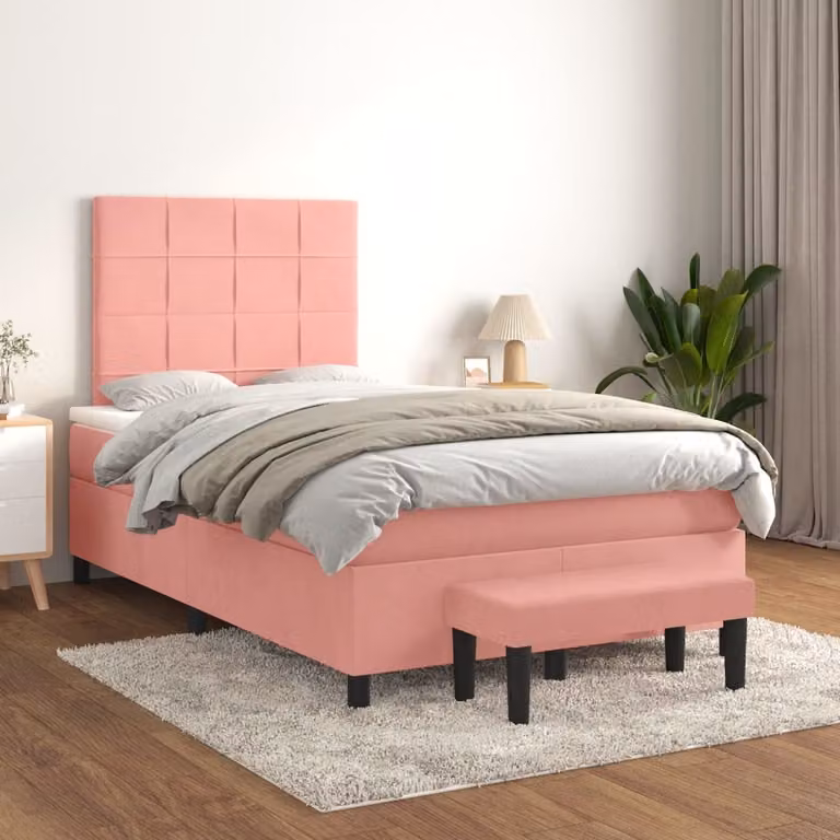 Giroletto a Molle con Materasso Ibrido vidaXL in Velluto Rosa e Bianco L/P/H: 120 x 200 cm