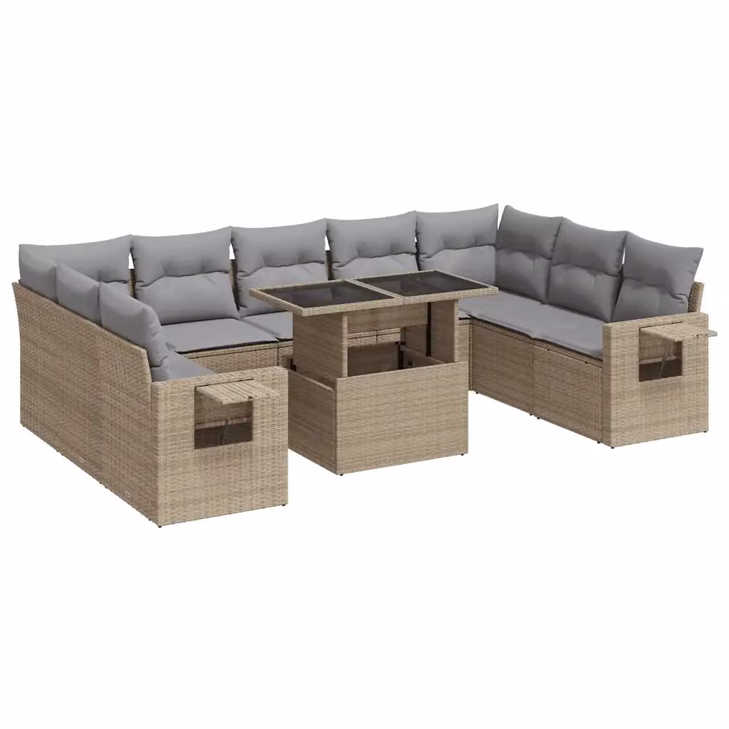 Set Divano da Giardino Moderno vidaXL in Polyrattan con Cuscini Beige e Tavolino da Esterno – 2