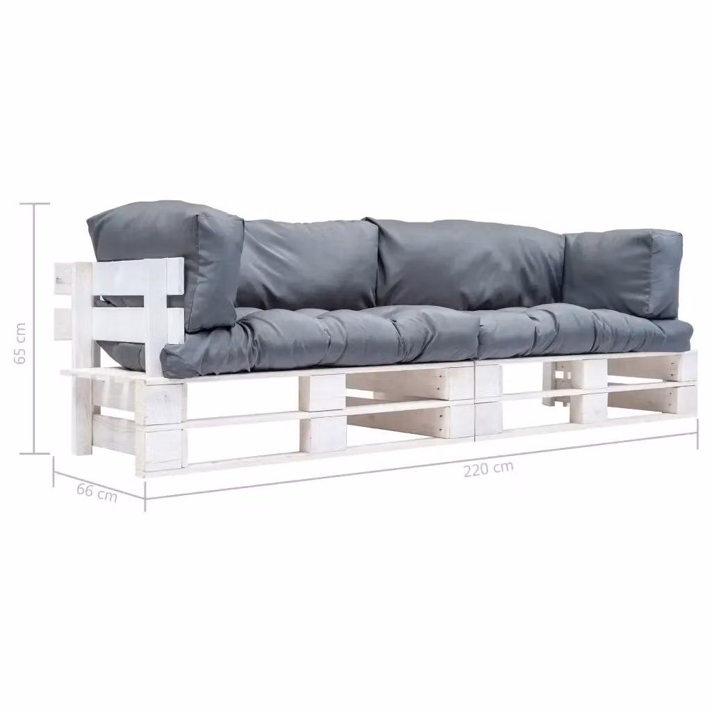 Set di Divani da Giardino vidaXL in Legno di Pino con Cuscini Grigi e Rivestimenti Rimovibili – 2
