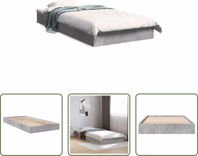 The Living Store Struttura per letto in cemento grigio 75x190 cm Materiale a base di legno