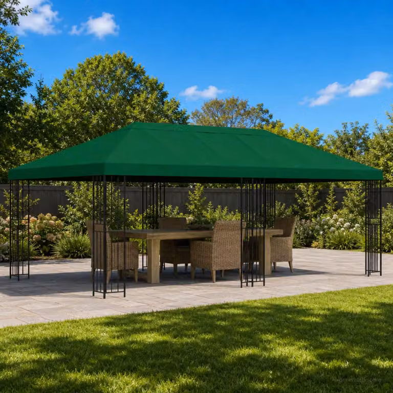 vidaXL Gazebo da giardino in acciaio e poliestere Verde e Nero L: 600 cm, P: 300 cm, H: 276,5 cm