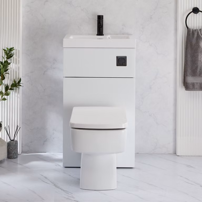 Set Bagno Moderno Completo di Sanitario Exton e Lavabo - Grigio Nero - 500mm x 890mm - Pulsante di Scarico Cromato - Cluo
