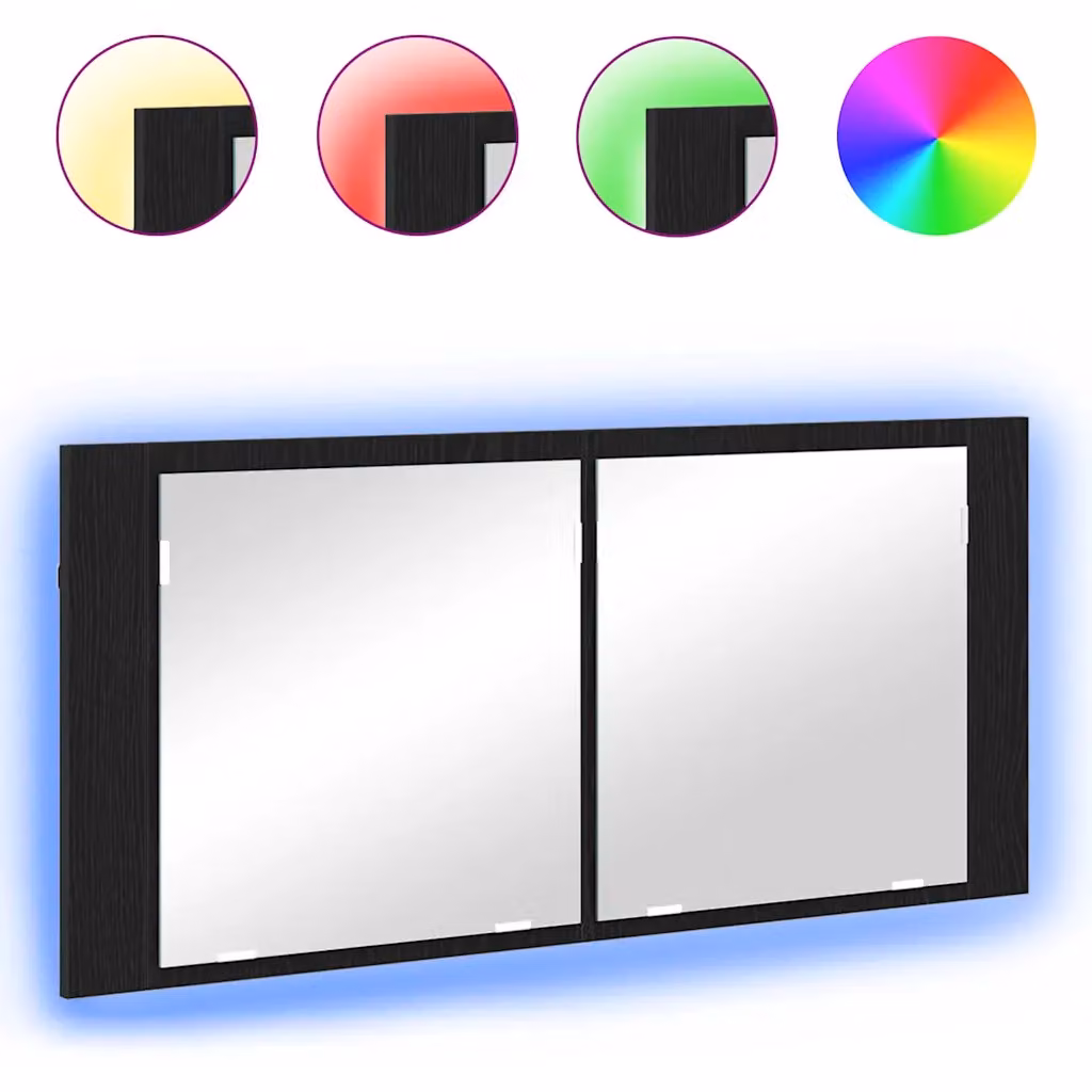 Armadio con specchio e illuminazione LED vidaXL, colore nero, da appendere al muro, L: 100 cm, P: 12 cm, H: 45 cm