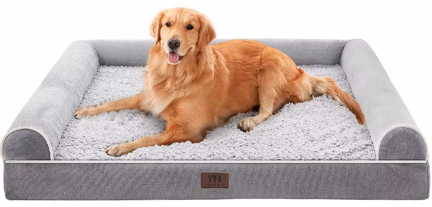 Cuccia ortopedica per cani, colore grigio, dimensioni L: 91 x P: 68 x A: 16 cm. Impermeabile e lavabile