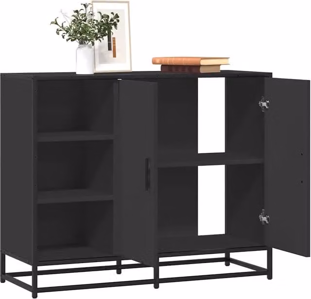 Credenza Industrial Nera vidaXL in MDF e Metallo L: 92 cm, P: 35 cm, H: 76 cm