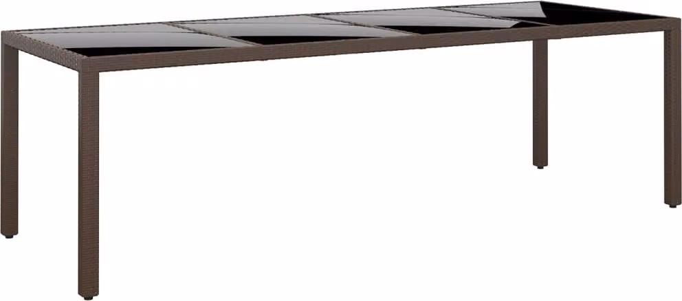 The Living Store Tavolo da giardino con piano in vetro in Poly Rattan marrone