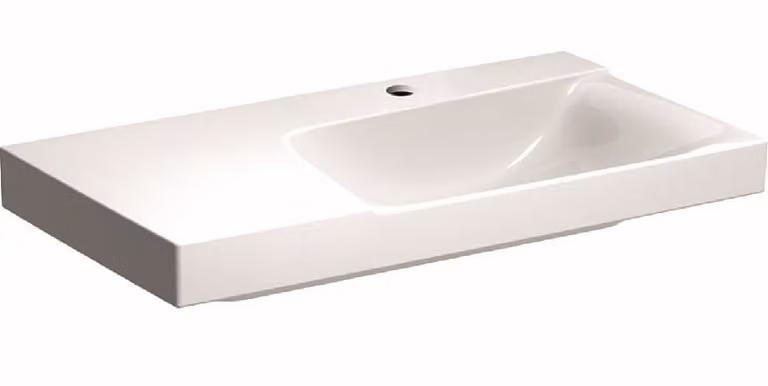 Geberit Xeno 2 lavabo, surface de pose à gauche, avec trou pour robinetterie, sans trop-plein, 90x48 cm blanc avec KeraTect, 500535011, 500.535.01.1, 500.535.01.1