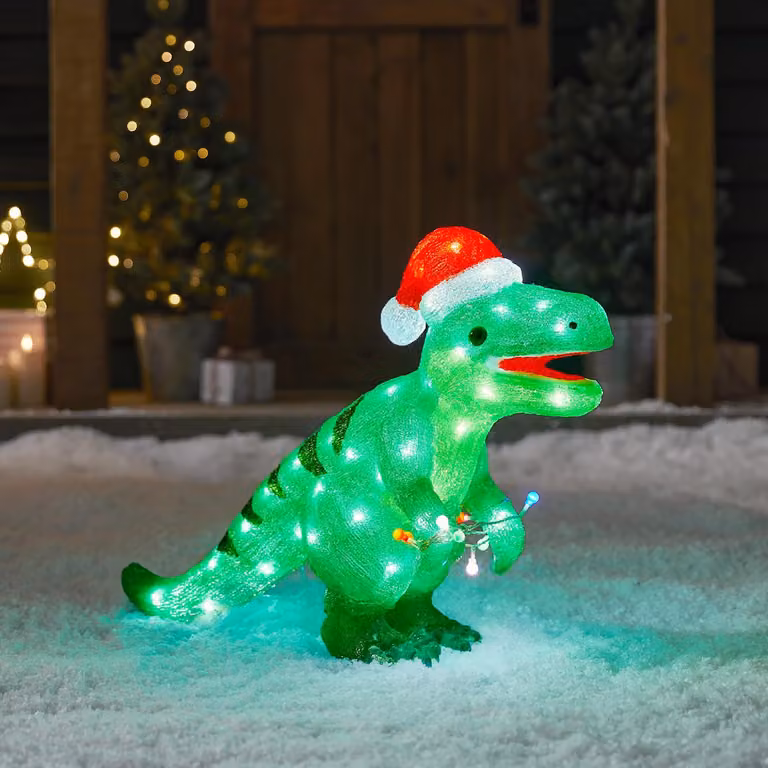 Dinosauro a LED, figura decorativa con 80 LED bianchi, altezza 47 cm, ideale per le decorazioni natalizie