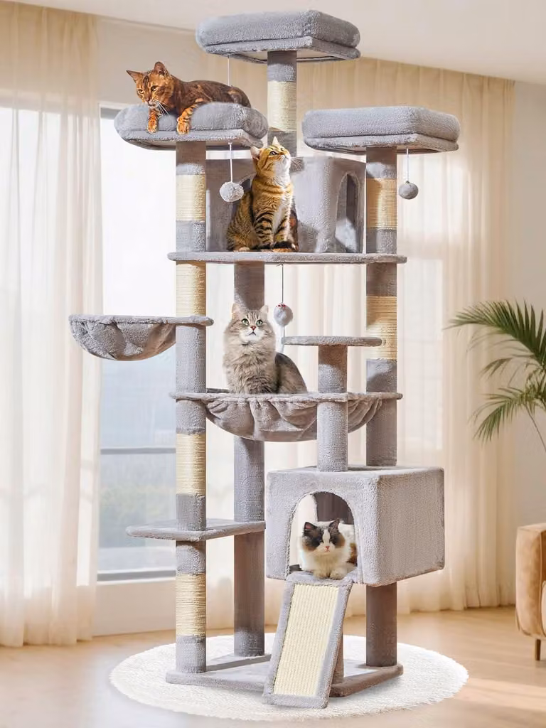 Albero per gatti alto 193 cm, con diverse piattaforme e rifugi