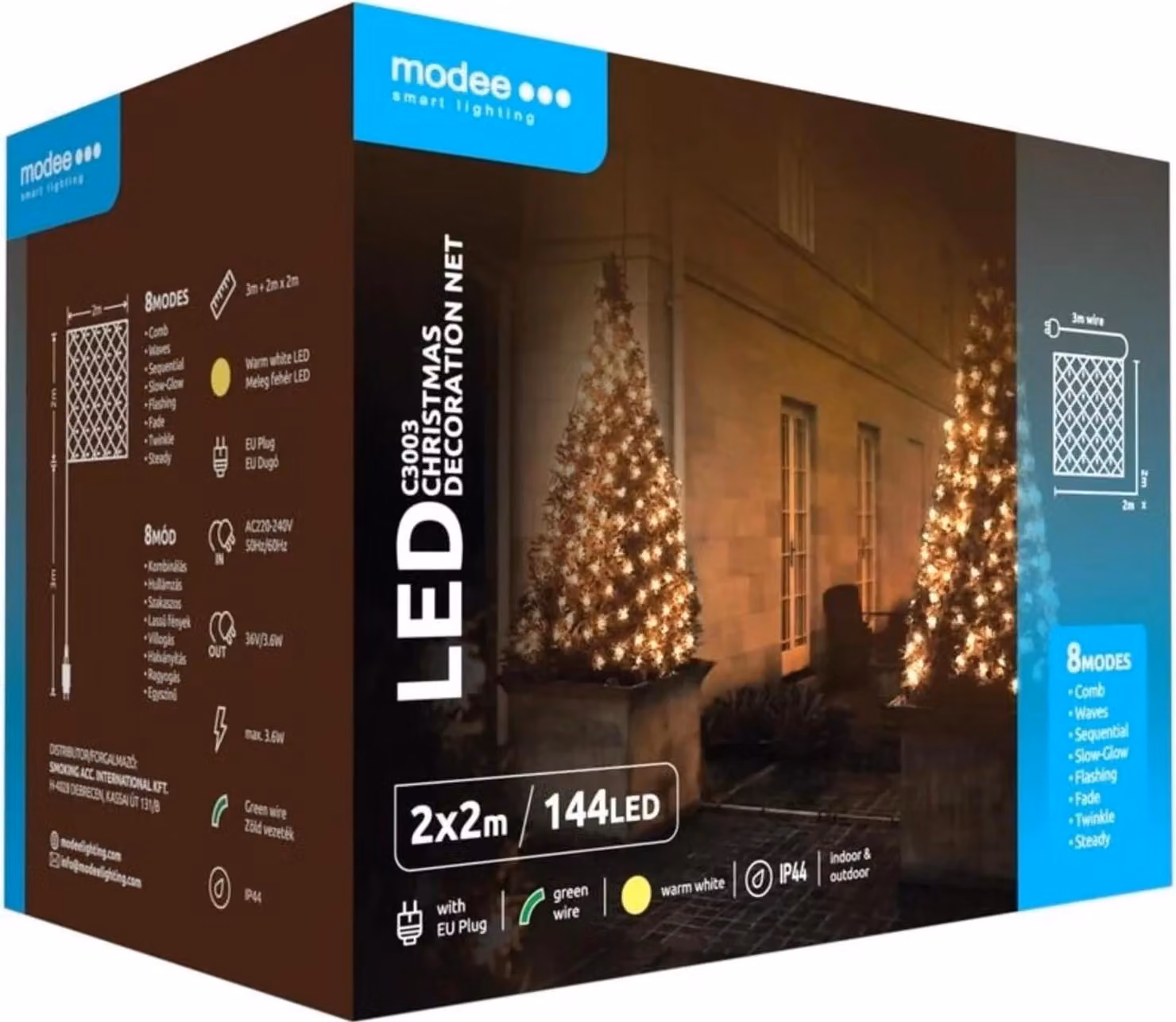 Modee Lighting Decorazione LED 144 LED bianco caldo rete 2x2m