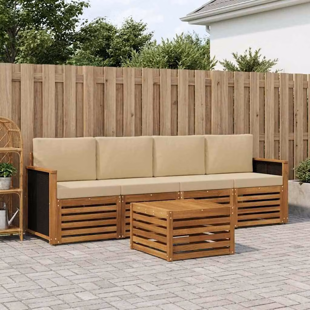 Set di divani da esterno vidaXL 5 pezzi in legno di acacia con cuscini, colore beige e marrone