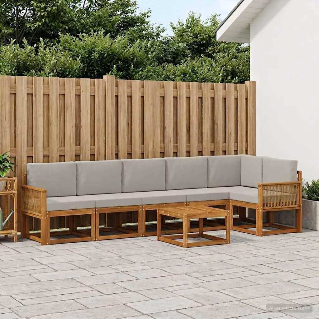 vidaXL Set di divani da esterno 7 pz in legno di acacia con tavolo da caffè, colore marrone e grigio