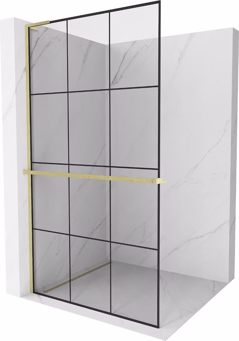 Mexen Kioto+ L parete doccia con ripiano Walk-in 120 x 200 cm, rete nera, oro spazzolato - 800-120-123-55-77