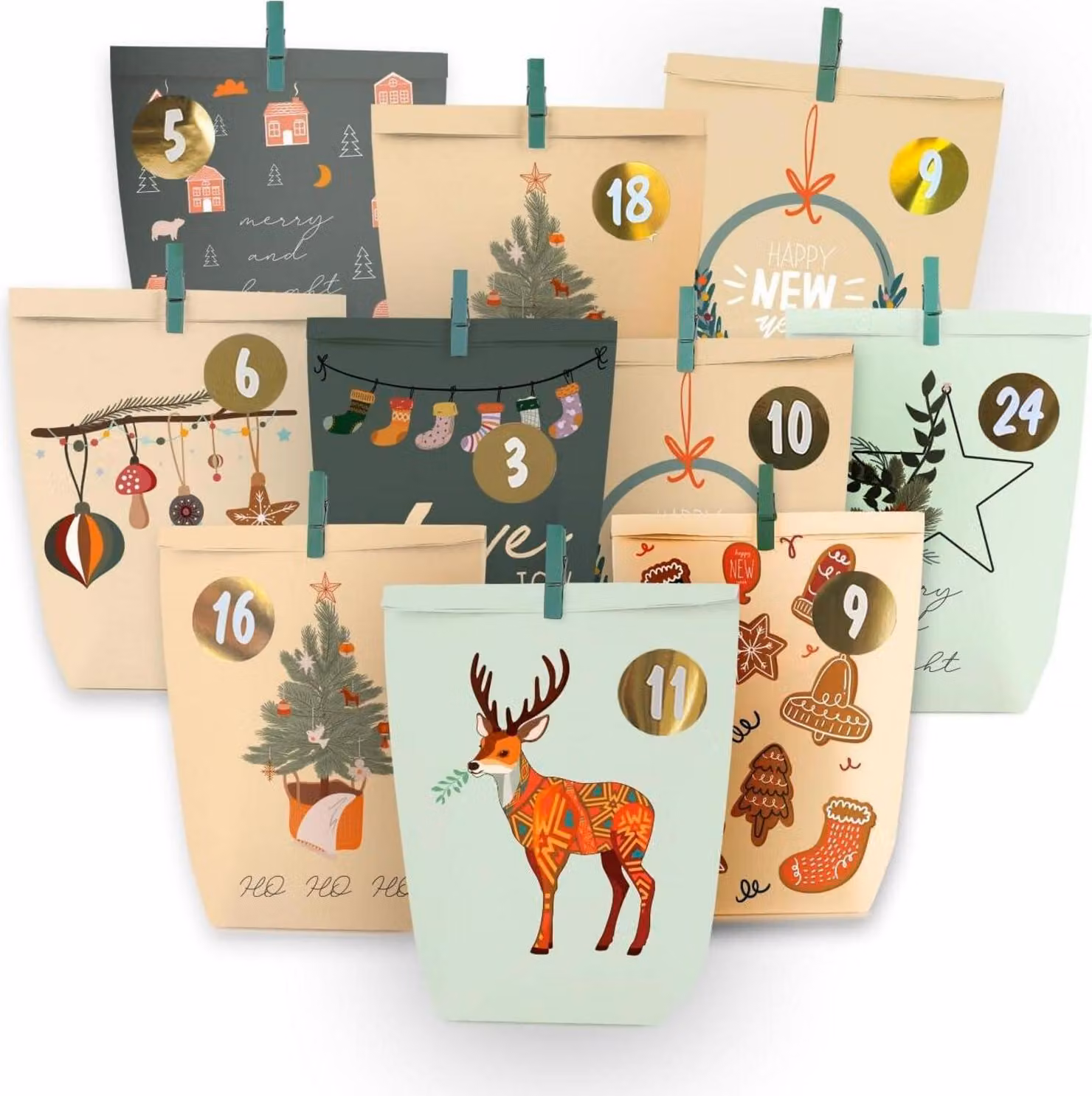 Calendario dell'Avvento da riempire 24 sacchetti di carta calendario di Natale sacchetti regalo fai da te auto-riempimento bambini adulti blu giallo