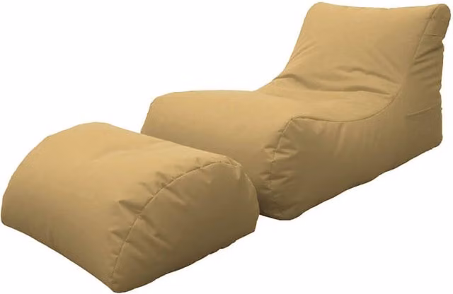 Poltrona Pouf Chaise Longue con Poggiapiedi Avalli in Poliestere Beige