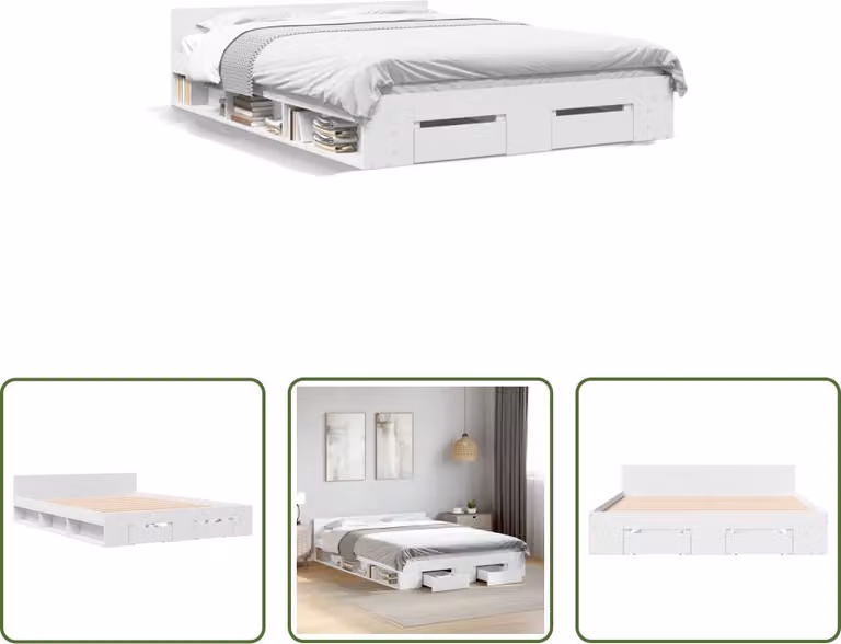 The Living Store Giroletto con cassetti bianco 135 x 190 cm Materiale in legno