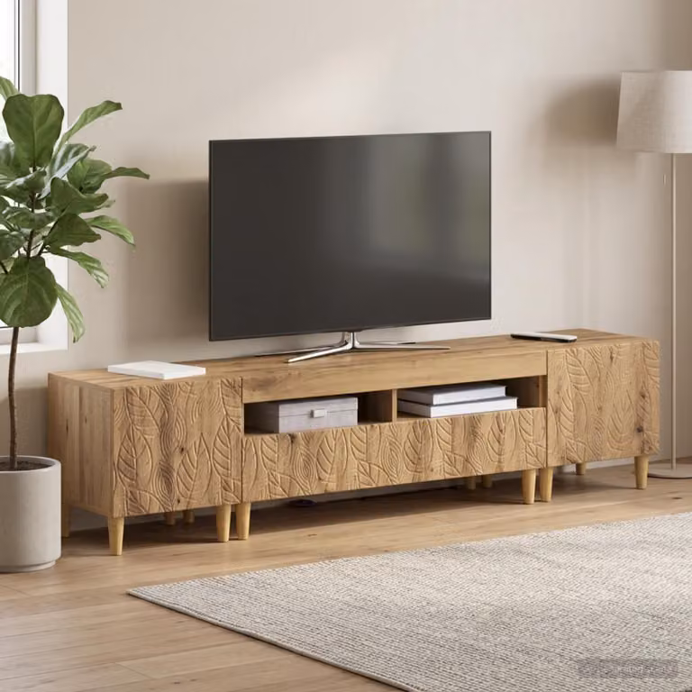Mobile TV stand vidaXL DELFT moderno in legno Rovere con illuminazione integrata e scomparti media, L/P/H: 198 x 43 x 35 cm